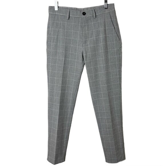 Zara Women's Dress Pants Size 29 Gray Checked Plaid Slim Leg Mid Rise Trousers - Picture 1 of 5